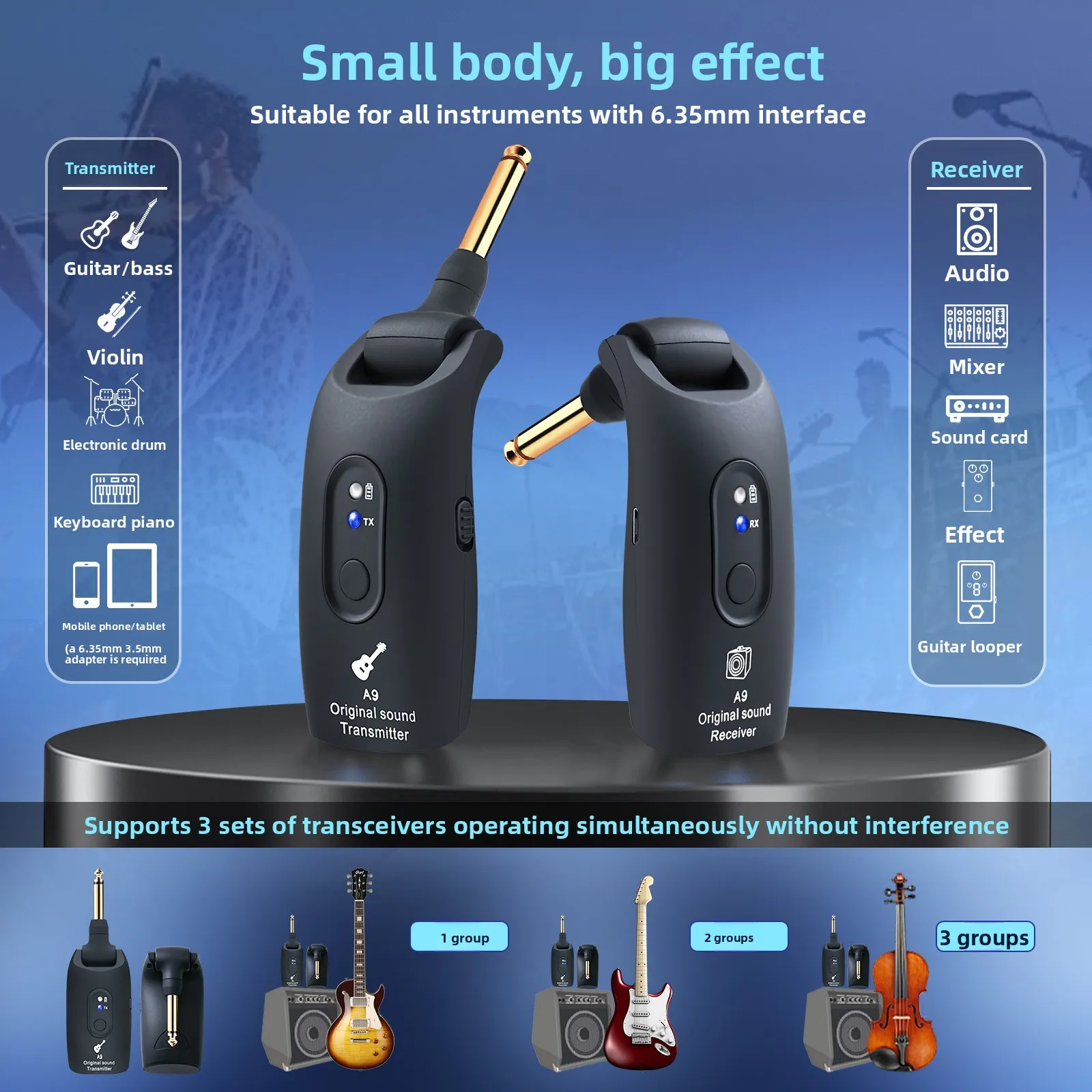 2.4GHz Wireless Guitar Receiver Guitar Transmitter Receiver Wireless System A9 2.4GHz USB Cable Musical Instrument Accessories