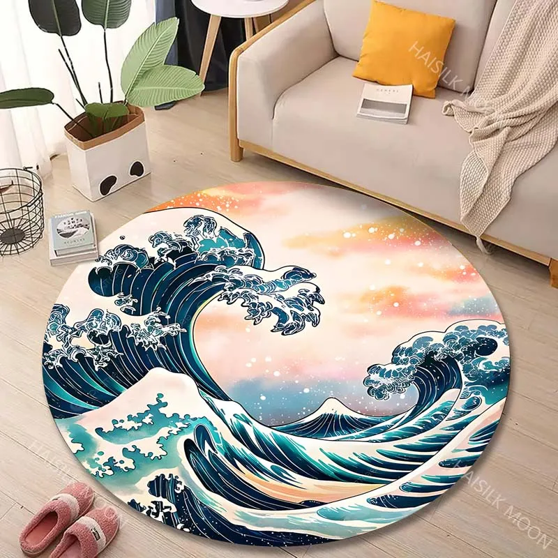 1PC Colorful waves crashing Print Round Carpet for Living Room Bedroom Sofa Table Floor Mat Area Rug Luxury Gift