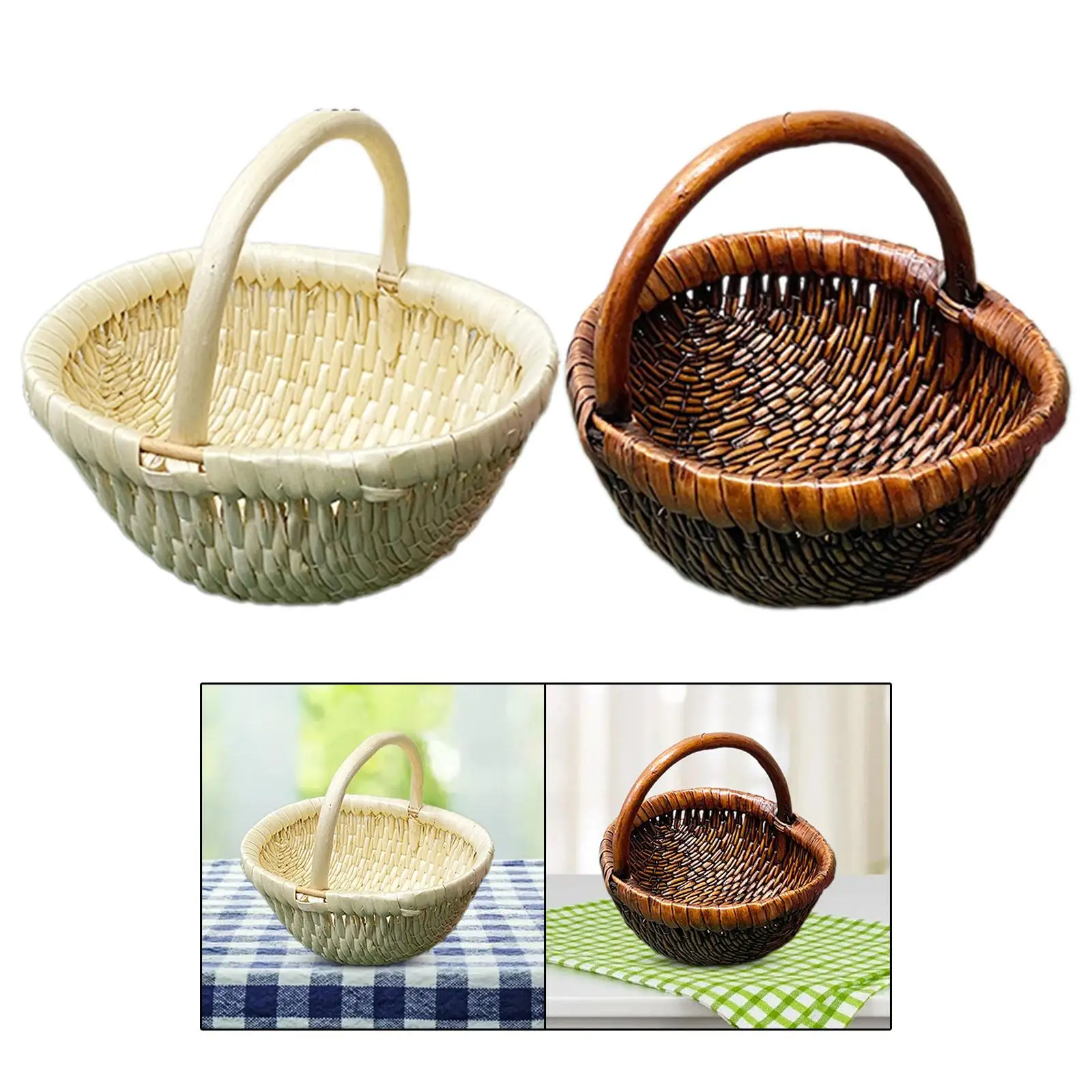 Handwoven Fruit Basket Decoration Multipurpose Rustic Fruit Bowl Holder Breakfast Basket for Kitchen Table Home Cafe Living Room