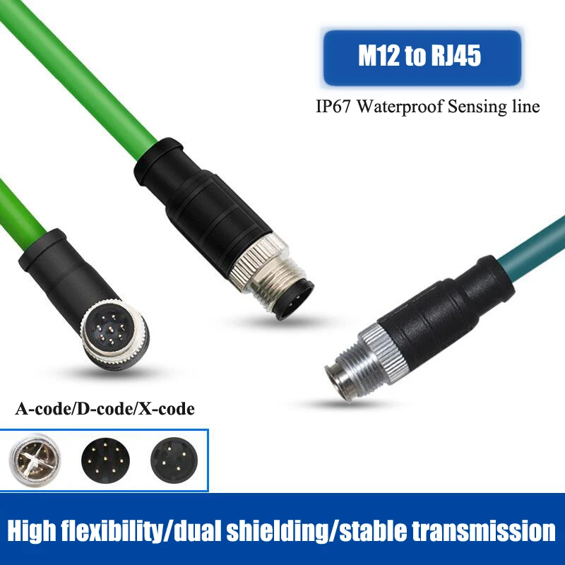 

M12 to RJ45 Connector Cable for Cognex Industrial M12 8Pin 4Pin X/A/D type Encoding to Shielding RJ45 Ethernet Profinet Line