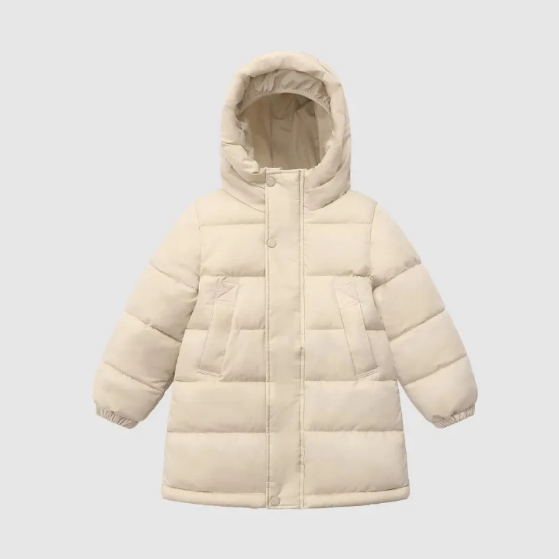 New Thick Warm Kids Jacket Boys Girls Fleece-lined Mid-length Coat Lightweight Fleece-lined Warm Cotton Jacket for Children.