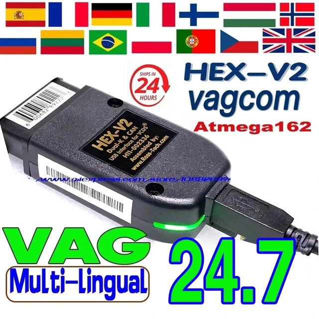 自動車診断ツール,多言語,VCDインターフェース,HEX V2,アップデート24.7, VW,アウディ,シュコダ,シート,2024