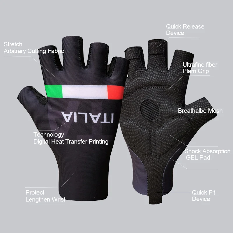 Italy Bike Gloves Summer Shockproof Breathable Cycling Gloves Half Finger  MTB Road Bicycle Guanti Guantes De Ciclismo Hombre