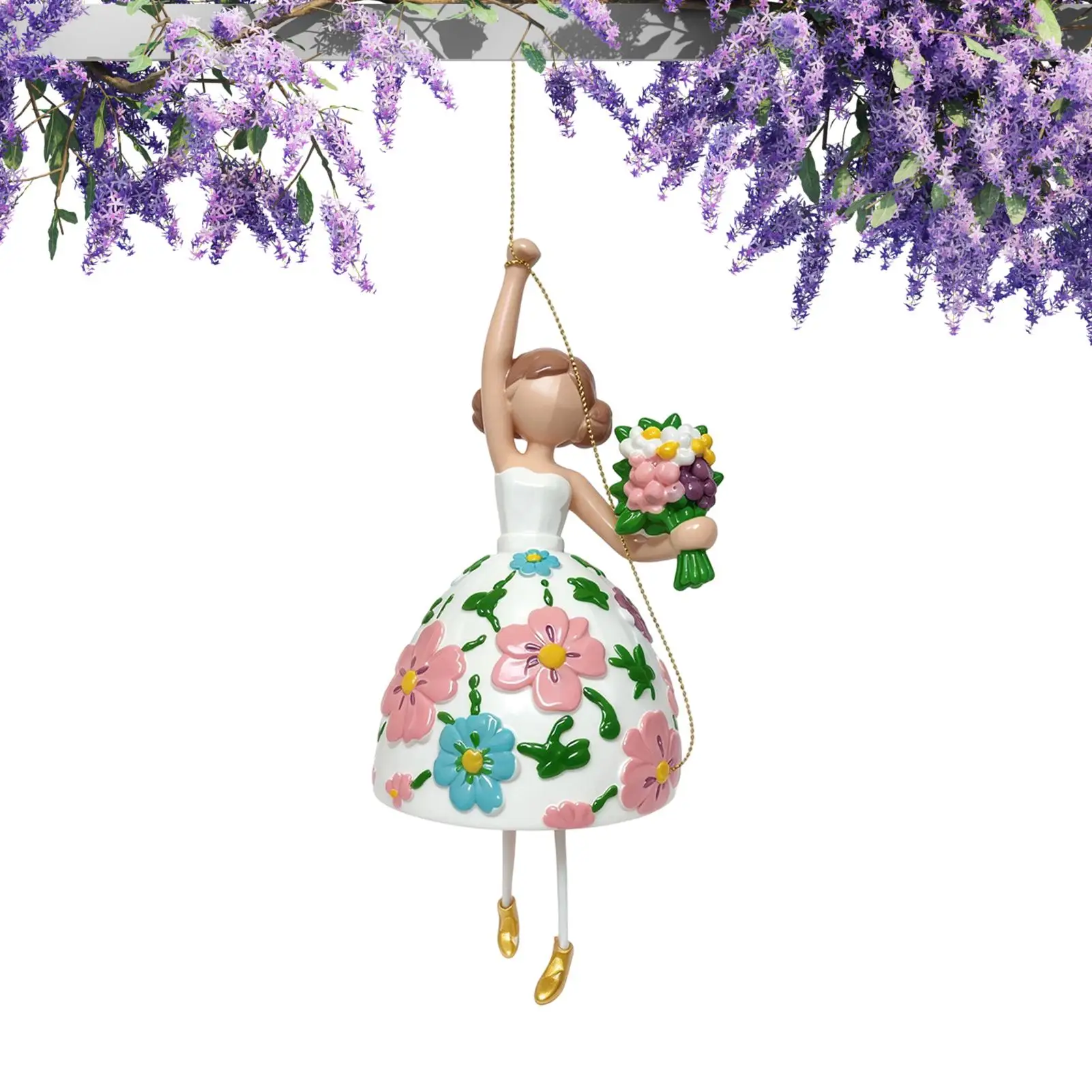 Whimsical Dancing Lady Hanging Ornament Vintage Women's Shaped Decor Hand Painted Ballerina Lady Figurine with Dangling Legs