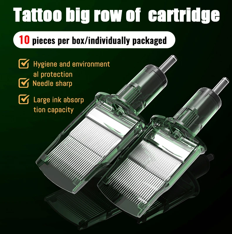 10PCS Disposable Large Row Tattoo Cartridge Needles Diameter 0.35MM Tattoo Needles for Big Pattern and Shadow Coloring