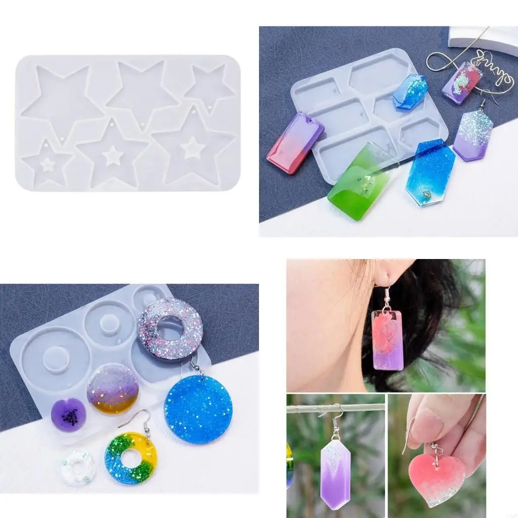   DIY Crystal Drop Earrings Mold Round Heart Pendant Oval Star Drop Earrings Mold