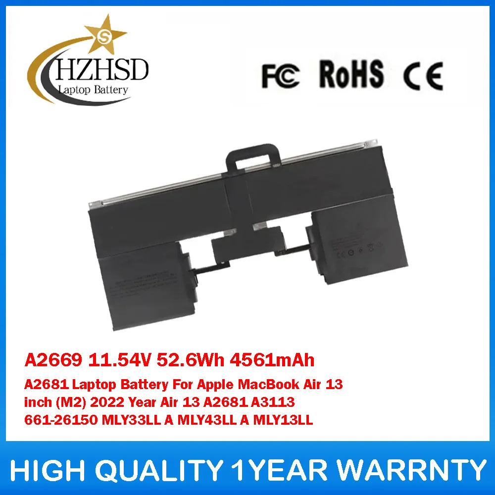 

A2669 11.54V 52.6Wh 4561mAh A2681 Original Laptop Battery For Apple MacBook Air13 inch(M2)2022Year A2681 A3113 661-26150 MLY33LL