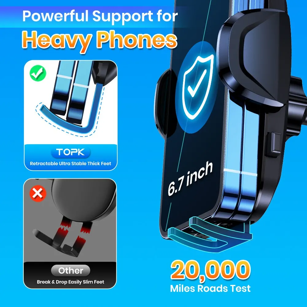 سيارة TOPK 2-IN-1 حامل يدوي للوحة القيادة وفتحة تهوية متوافق مع iPhone Samsung Android