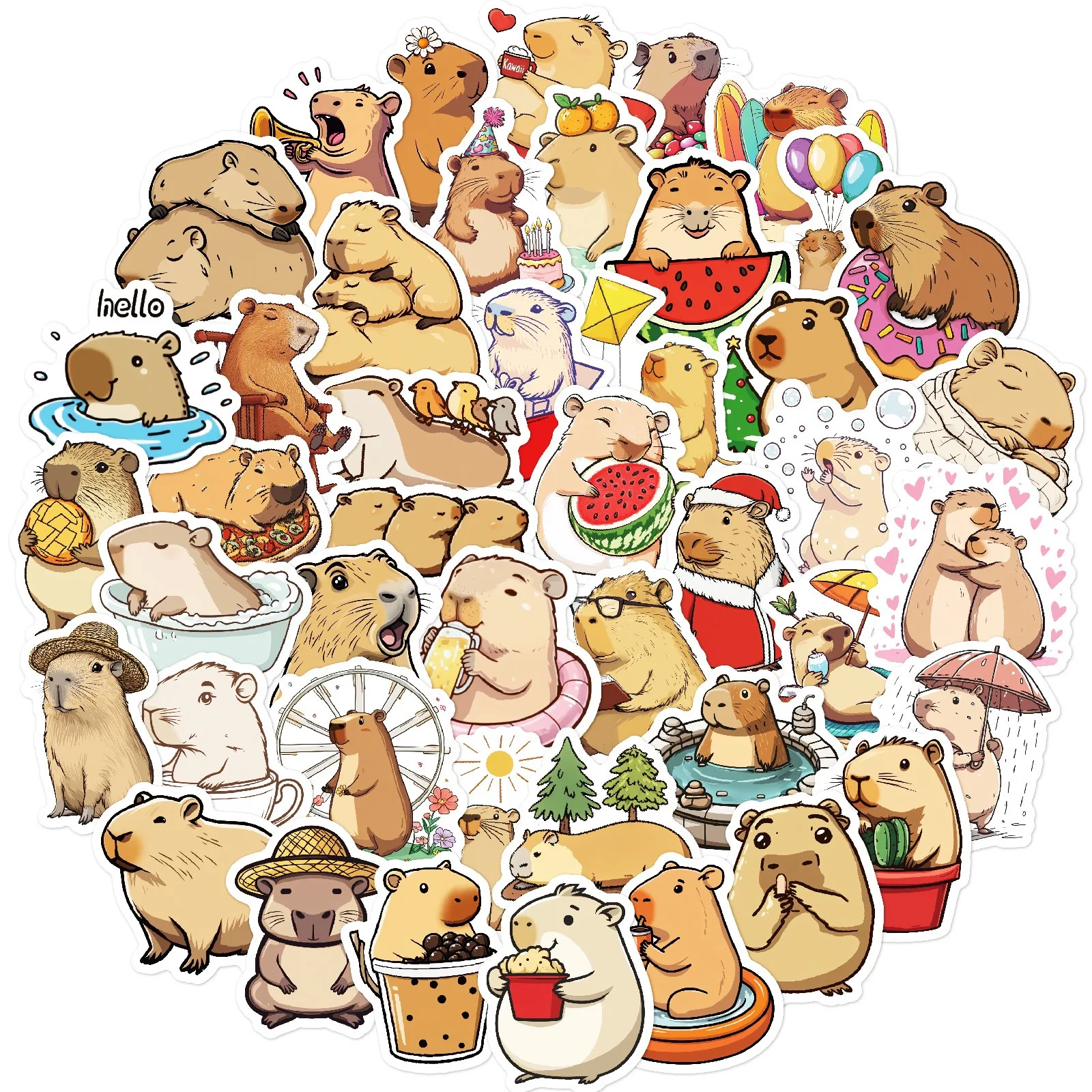 

10/50pcs Cartoon Cute Animals Plump Capybara Graffiti Stickers Kids Scrapbook Laptop Phone Luggage Diary Waterproof Sticker Toys