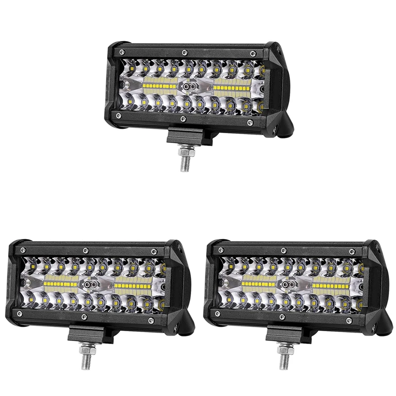 3X 7 Inch 120W Combo LED Light Bars Spot Flood Beam For Work Driving Offroad Boat Car Tractor Truck 4X4 SUV ATV 12V 24V