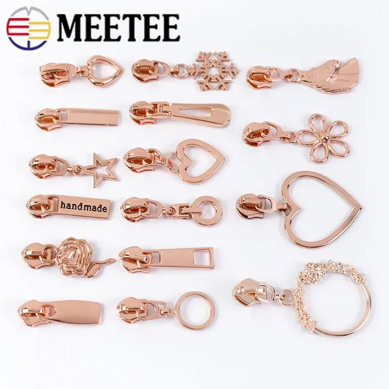 

Meetee 10/20/50Pc 5# Zipper Slider for Nylon Zip RoseGold Zippers Puller Head Sewing Clothing Zips Sliders Luggage Tag Accessory