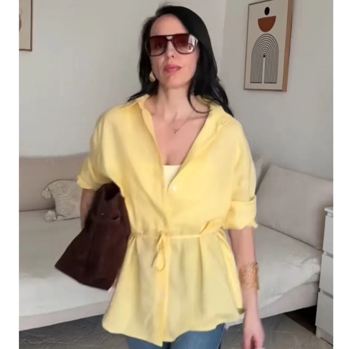

Minimalist Belted Women's Autumn Blouse Lapel Collar Single Breasted Long Sleeve Shirt For Lady High Street Female's Outwear