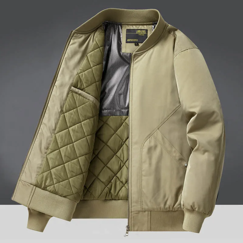 

Man Bomber Jacket Autumn Winter New Thicken Cold-proof Stand Collar Male Baseball Uniform Vintage Long Sleeve Men Outerwear