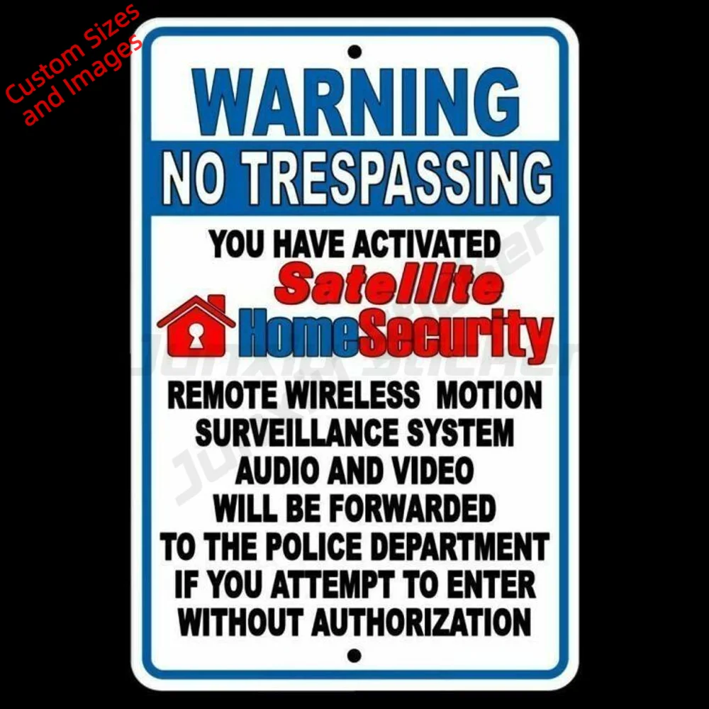No Trespassing Property Monitored By Wireless Satellite Surveillance Vinyl Decal For Front Door Weatherproof Sticker Notice