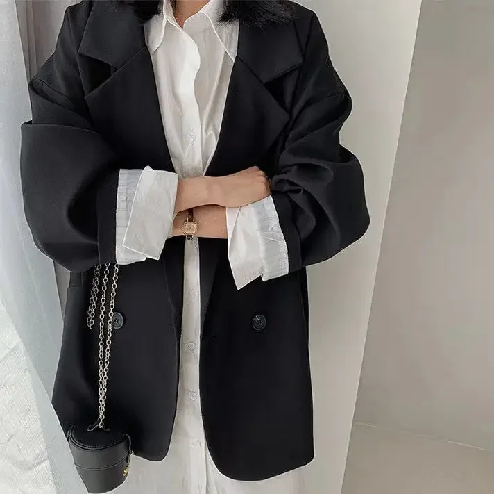 Brauner Blazer für Damen, elegant, offiziell, für Frühling und Herbst, modisch, langärmelig, übergroß, schick, lässige Anzugsjacke – Detail 20