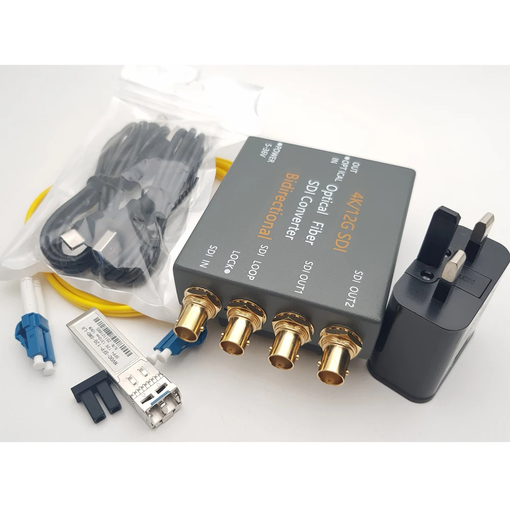 1Ch 4K/12G SDI Bidirectional Fiber Optic Converter/Transceiver With 2x Output +1x Loopback 12G Duplex 1310nm LC 10KM SFP/DC5-36V