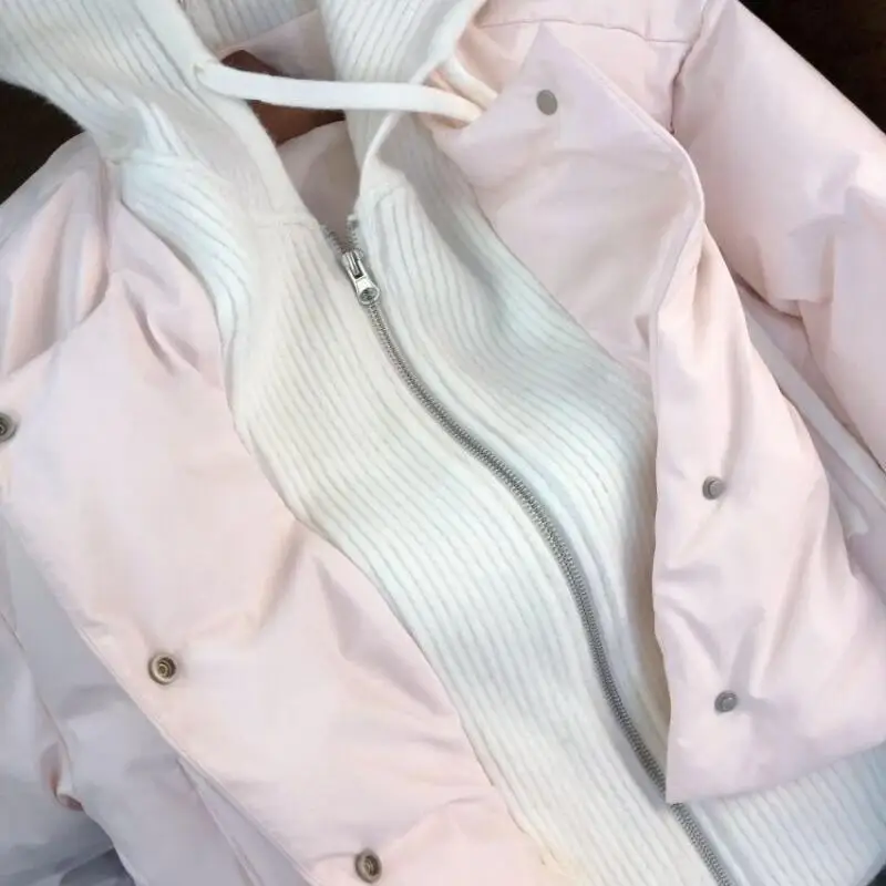 Winter New Korean Sweet Women's Knitted Hoodie Jacket Cold Resistant Warm and Fashionable Cotton Padded Jacket Cute and Versatil