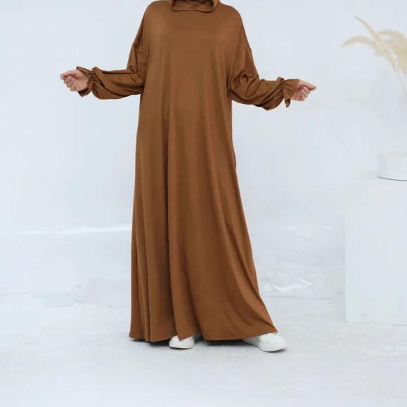 Novo design cor sólida elástico jérsei capuz abaya islâmico jilbab feminino moletom com capuz abaya vestidos muçulmanos para ramadan