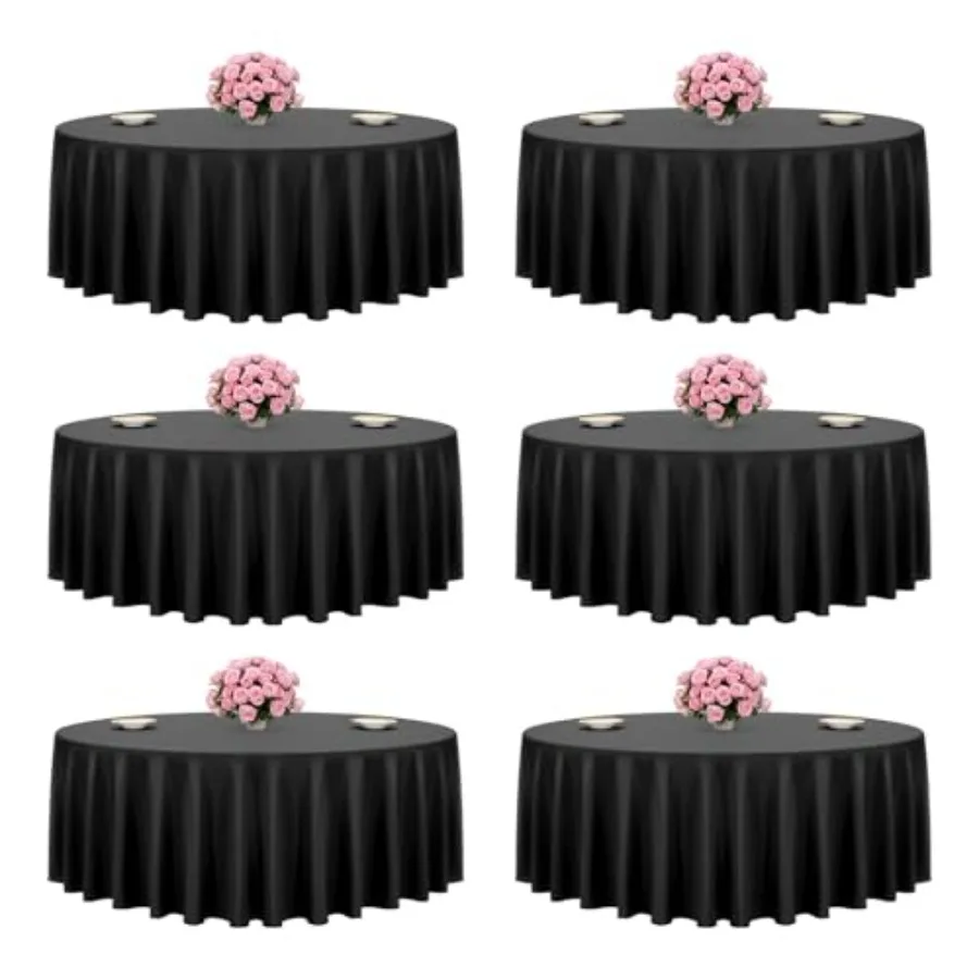 

Round Tablecloths 6 Pack 120 Inch in Diameter Stain- and Wrinkle- Resistant Machine Washable Table Clothes Polyester Fabric Tab