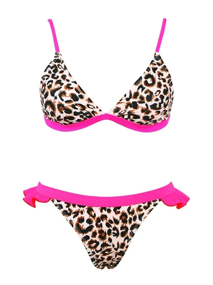Miyouj-Bikini de leopardo para Mujer, traje de baño de dos piezas con cordón, traje de baño con volantes, Bikini Sexy para Mujer, tangas, ropa de playa de verano