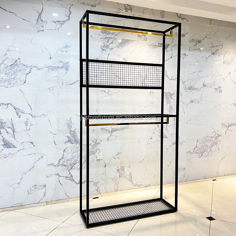 مصنع صيني رائجة البيع تي شيرت جينز رف شاشة الرجال متاجر الملابس الديكور رف الملابس الذهبية مع خصم كبير