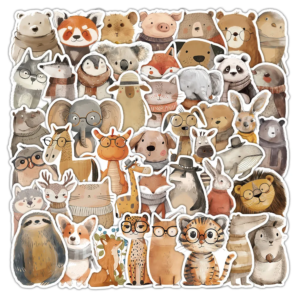 52 Sheets Artistic Hand-Painted Animal Stickers - Unique Illustrative Labels for Notebook Luggage & Craft Peel Joy Sticker Store