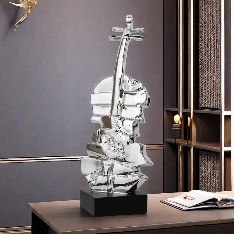 Violin Sculpture, Elegant Resin Violin Statue for Home Decor, Luxury Office Desk Ornaments Creative Musical Art for Home Display
