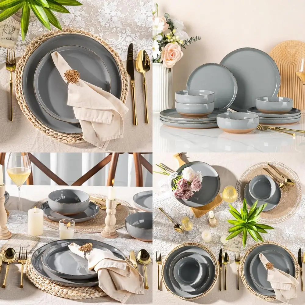 

Handcrafted 12-Piece Dinnerware Set for 4, Rustic Terracotta Stoneware Plates & Bowls, Dishwasher and Microwave Safe