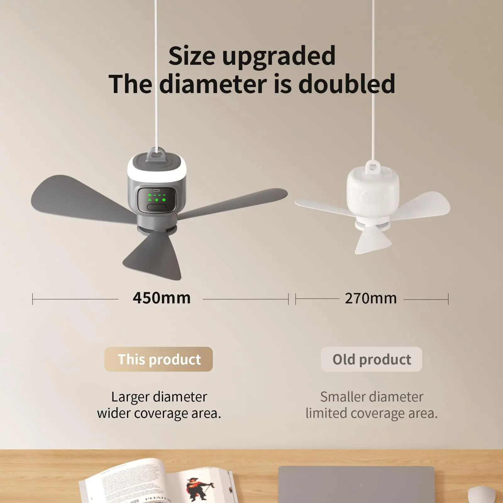 Ceiling Fan 12000mAh Wireless Portable Camping Ceiling Fan USB Rechargeable Tent Ceiling Fan with Lighting and Remote Control