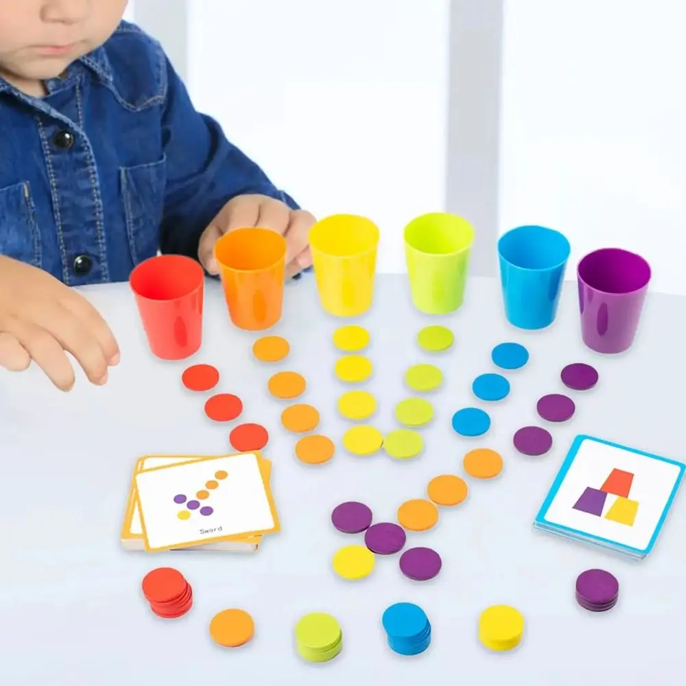 Matching Color Stacked Cups Game Sorting Montessori Wooden Coin Throwing Toy Exercise Challenges Color Classification Cup Toys