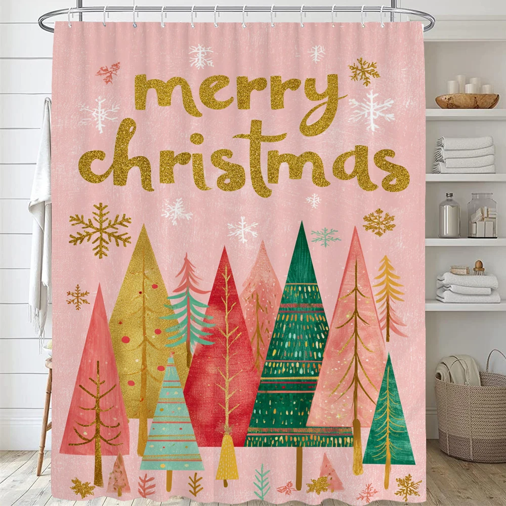 

Cartoon Christmas tree Shower Curtain, Christmas Bathroom Curtain Fabric Christmas Gift Curtain, Decoration With Hooks