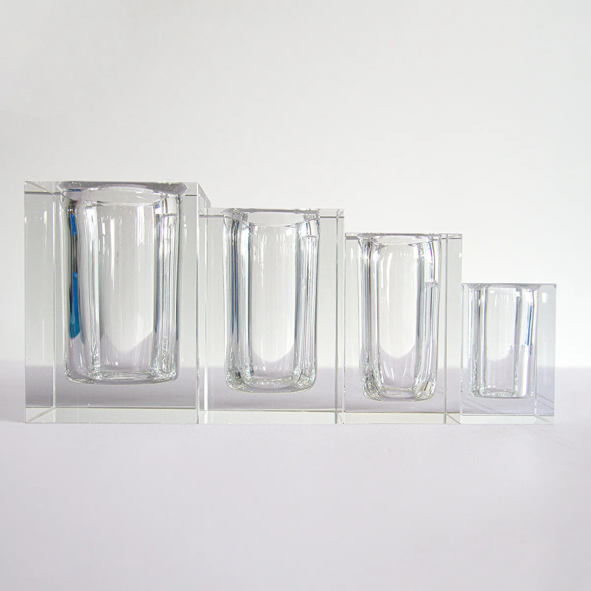 1pc Crystal Square Column Pen Holder Geometry Minimalist Style Home Decoration Ornament Use for Storage Stationery  Gift Box Set