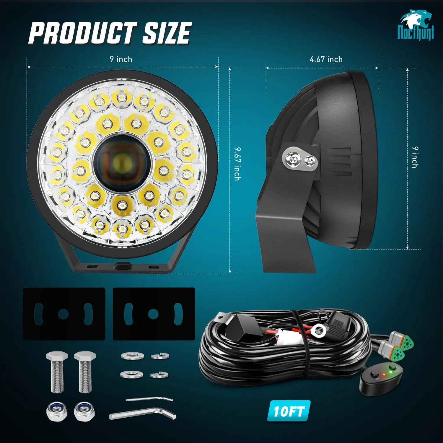 Nilight 9 Inch LED Offroad Driving Lights with DRL Round Hyper Spot Beam 2PCS 160W Offroad Light w/ 12 AWG DT Connector Wiring Harness Kit for Jeep Truck ATV UTV SUV