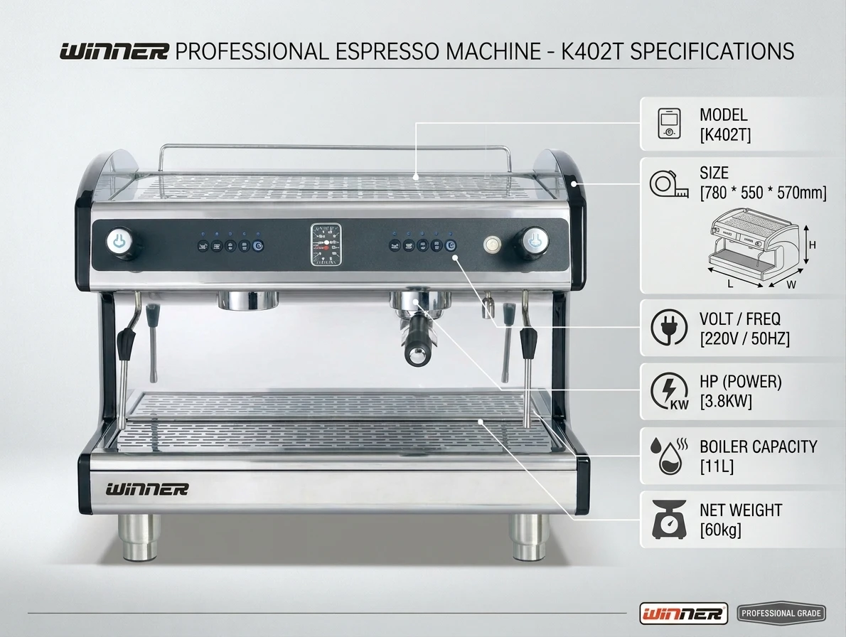 Professional Italian Style Double Head Espresso Coffee Machine PID Temperature Control 9Bar for Coffee Shop Cafe Commercial Use
