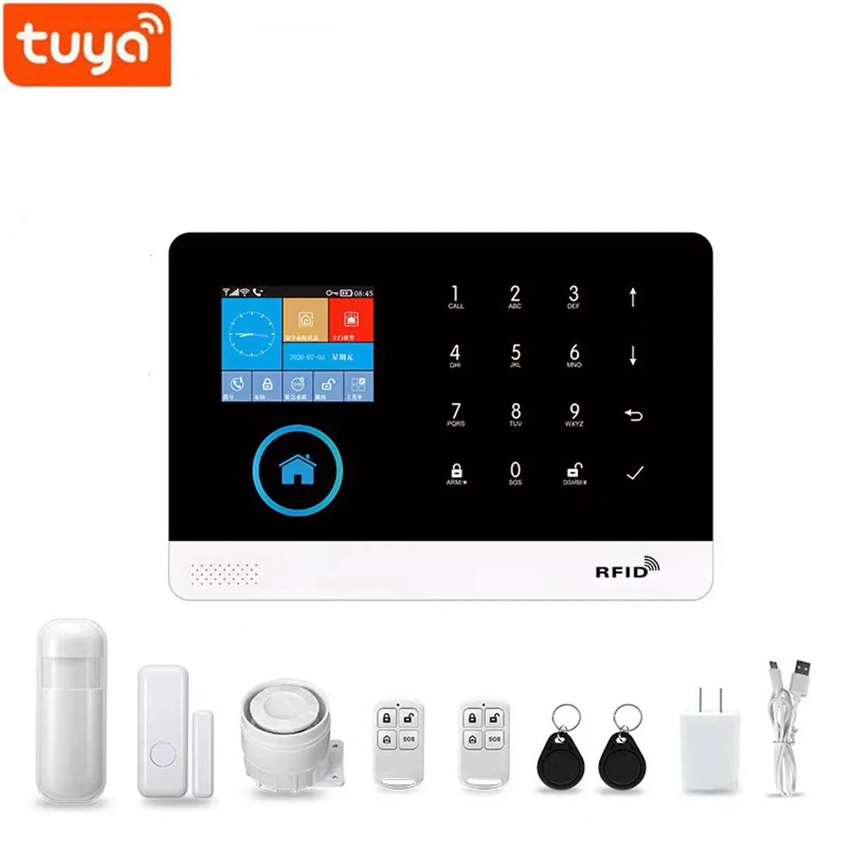 

Tuya APP GSM WIFI Burglar Alarm System Touch Keypad Home Security Alarm System With PIR Detector Door Contact