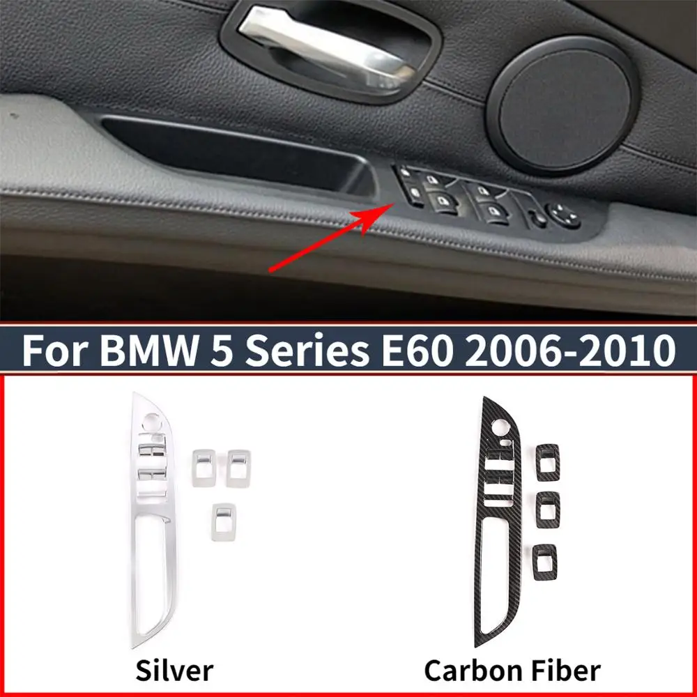 

For BMW 5 Series E60 2006-2010 Car styling ABS Chrome/Carbon Fiber Texture Window Lifter Switch Button Frame Car Accessories