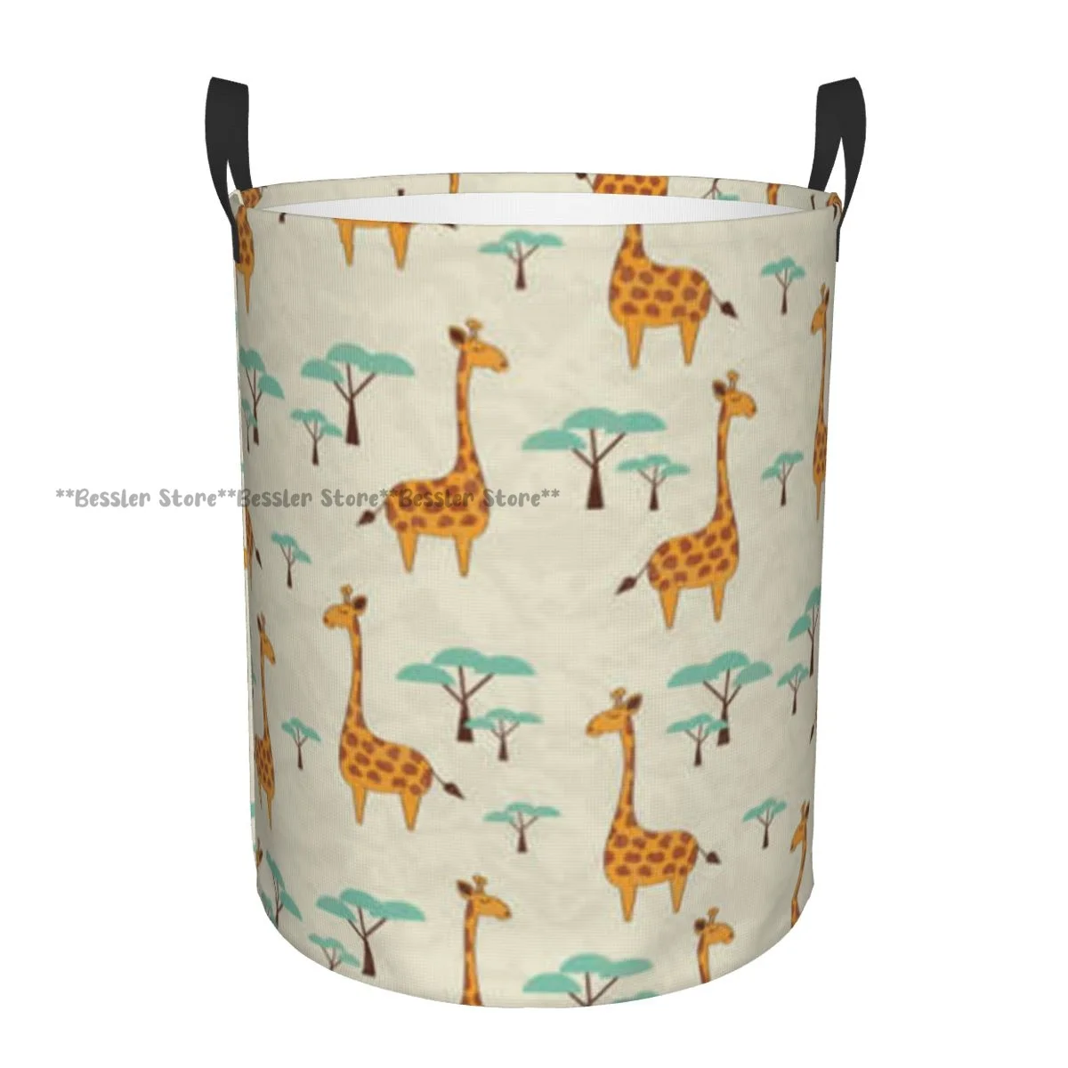 Cute Giraffes And Trees Illustration Waterproof Storage Bag Household Dirty Laundry Basket Folding Clothes Organizer