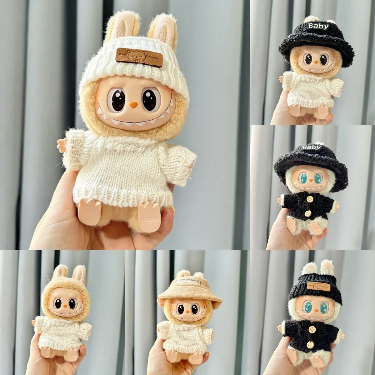 

17cm Labubu I II Cute Plush Doll'S Clothes Idol Dolls Sitting Party Clothing Sweater with Hat Accessories For Korea Kpop Exo