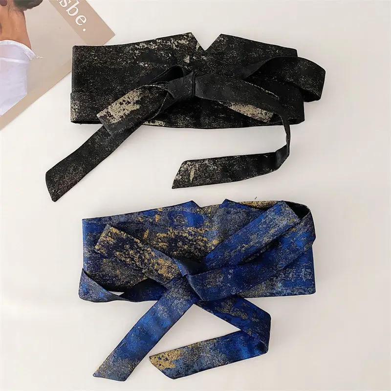 Pearl Fashion Waist Seal Women's Wide Black Lace-Up Tie Knot Waist Decorative Dress Coat All-Match Fashionable Belt Women Trendy