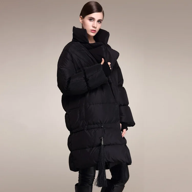 

2024 Winter New Woman Long Coat Thickened Warm White Duck Down Puffer Jacket Large Size Lapel Silhouette Fringe Down Jacket