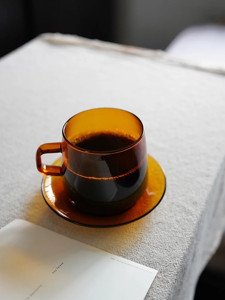 Good Morning Store Vintage Style Heat Resistant Glass Coffee Cup Yellow Sunset Color Nordic Style Single Piece Diningware