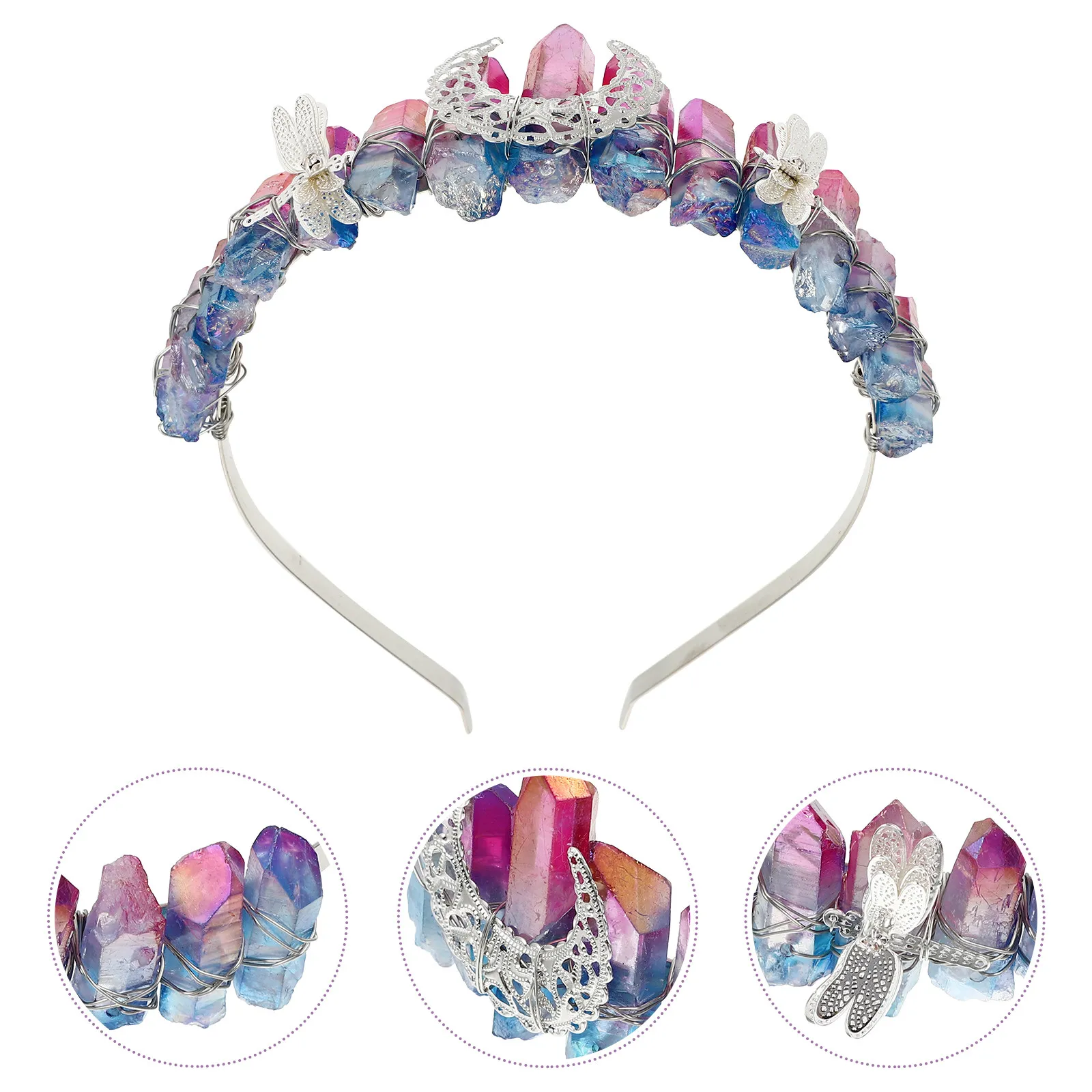 

Crystal Crown Headdress Tiara Bride Wedding Birthday Party Girl Natural Crystal Crown Prop Unique Design