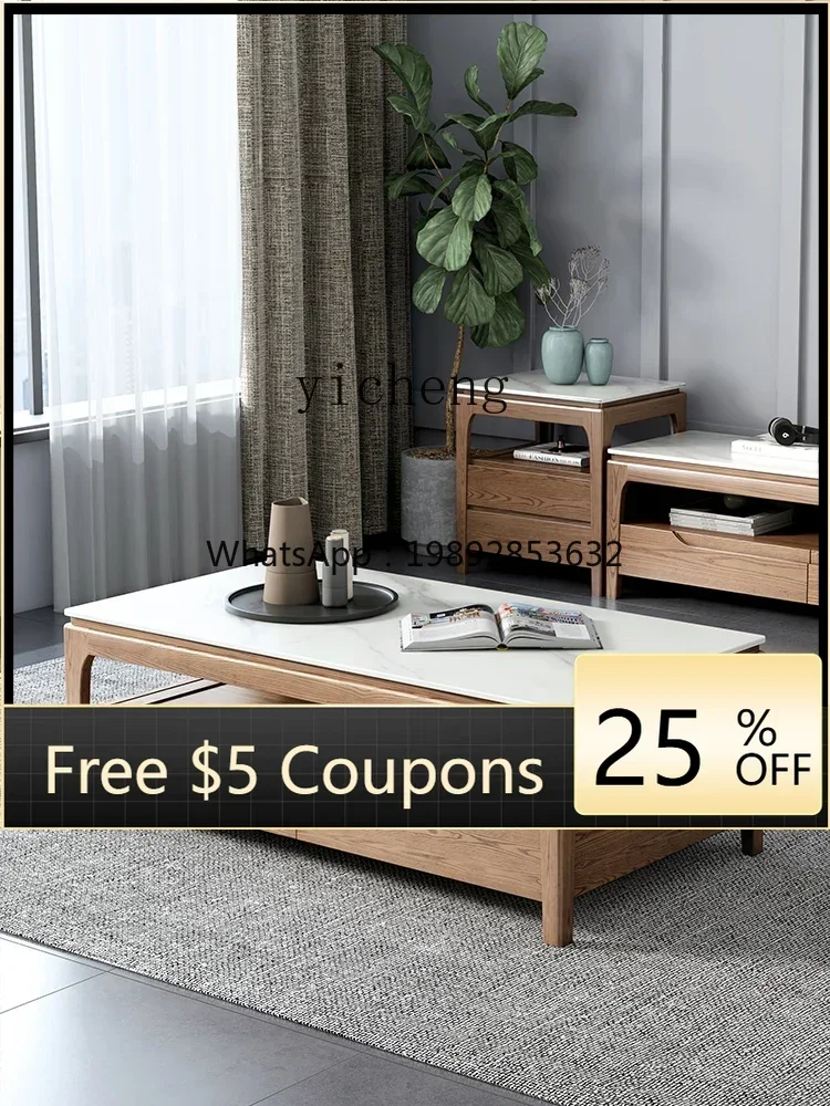 

AA Nordic solid wood rock slab coffee table TV cabinet combination small apartment living room tea table