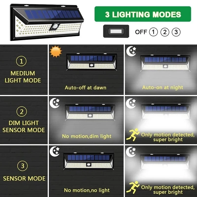 Solar Powered Outdoor Wall Lights, Sensor de movimento, IP65 impermeável, Luzes para jardim, Terraço