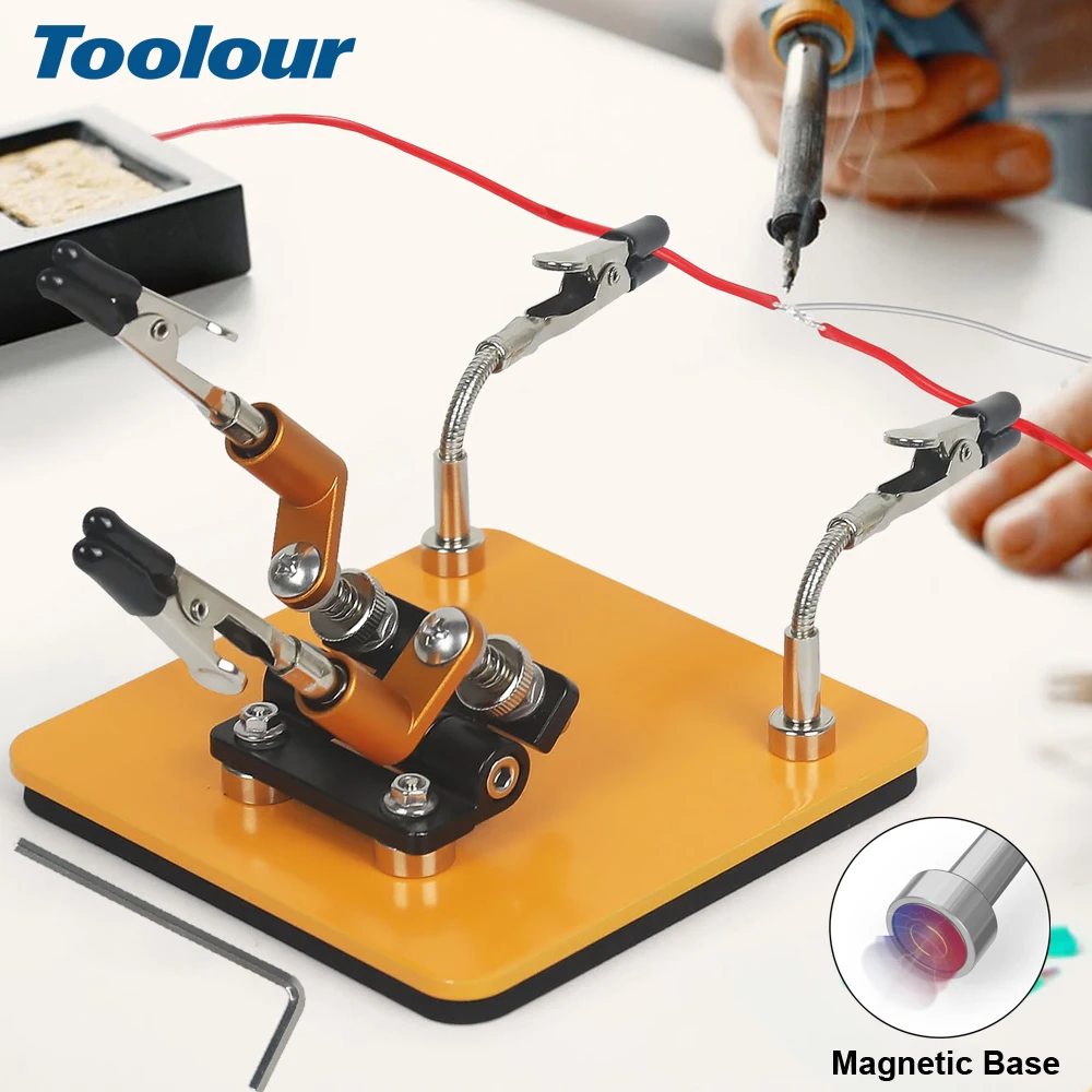 Toolour Magnetic Base Soldering Third Hand Helping Hands Metal Flexible Arms Welding Tool for Electronics Repair Assembly