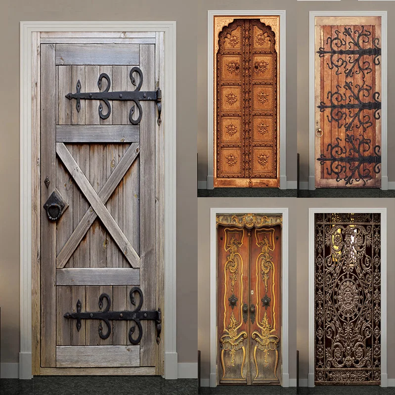 Door Sticker Modern Wallpaper Wooden Door Adornment Restoring  PVC Self-adhesive For Bedroom bathroom Decor Mural Poster