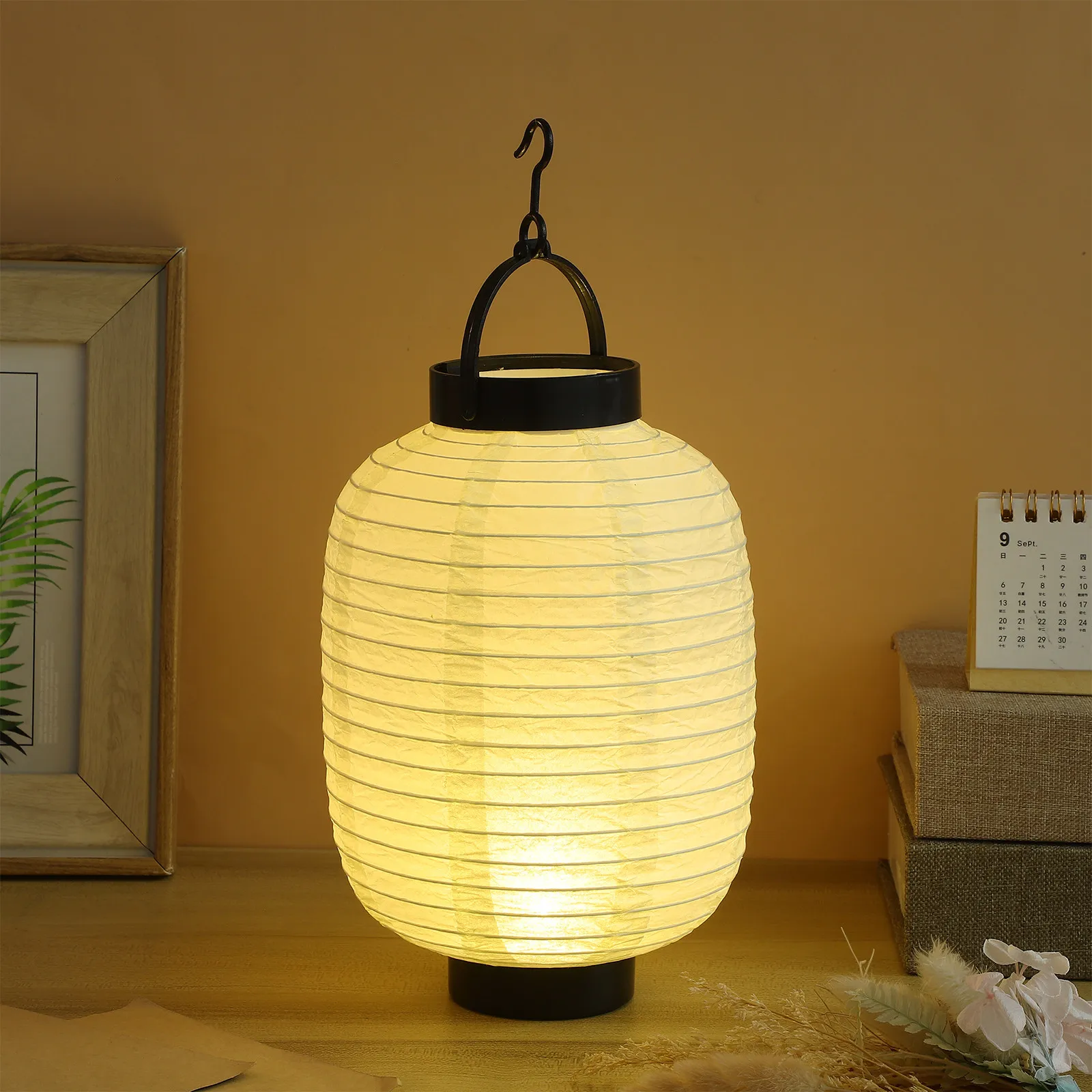 Linterna Linternas japonesas Colgante Papel Seda Lámpara china para exteriores Estilo Adorno Decoraciones de barra impermeables Blanco