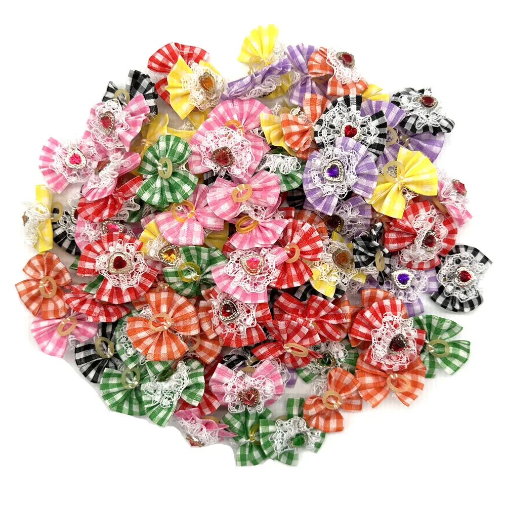 50/100pcs Valentine's Day Pet Dog Hair Accessories Bows Cat Bows Decorate for Small Dog Headwear Rubber Bands Pet Accessories