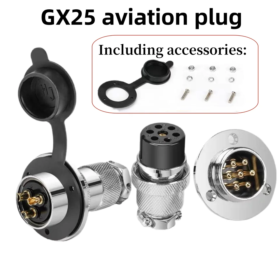 Aviation Plug GX25 M25 Panel fixed Connector With dust Cover Male and Female Plug Socket 2P/3P/4P/5P/6P/7P/8P/9P/10P/12P