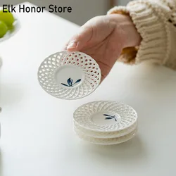 2pc/Set Hand-painted Butterfly Orchid Ceramic Exquisite Coasters Tea Cup Holder Anti Scald Tea Holder Insulated Tea Pad Tea Set